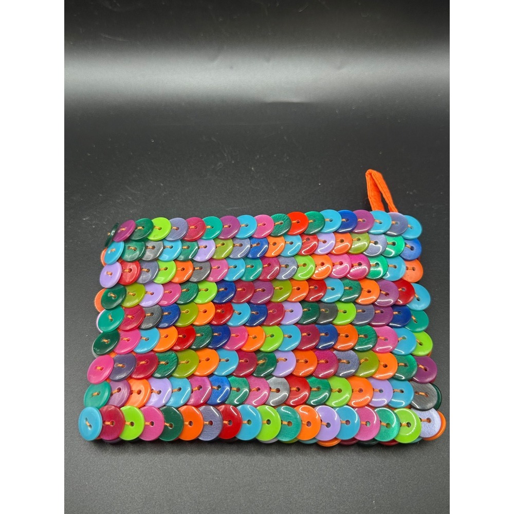 Handmade Multicolor Button Coin Purse Zipper Pouch Boho Eclectic Small Wallet
